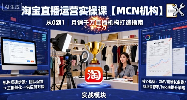 淘宝直播运营实操课【MCN机构】，从0到1做一家月销千W的直播机构-水滴知识网