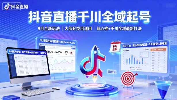 抖音直播千川全域起号,9月全新玩法,大部分类目适用,随心推以及千川全域最新打法-水滴知识网