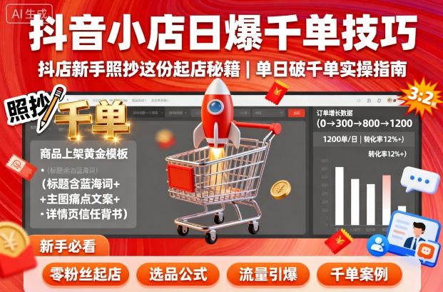 抖音小店日爆千单技巧,抖店新手照抄这份起店秘籍,单日破千单-水滴知识网