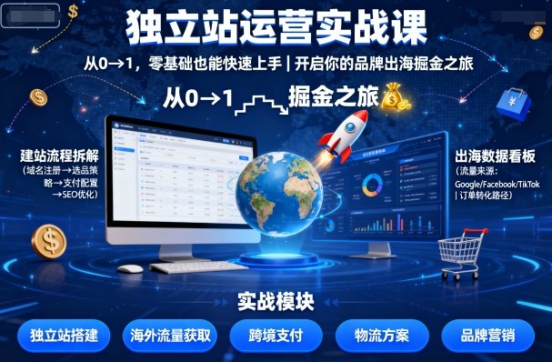 独立站运营实战课,从0到1,零基础也能快速上手,开启你的品牌出海掘金之旅-水滴知识网