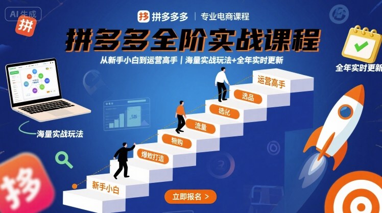 拼多多全阶实战课程,从新手小白到运营高手,海量实战玩法+全年实时更新【2025年9月更新】-水滴知识网