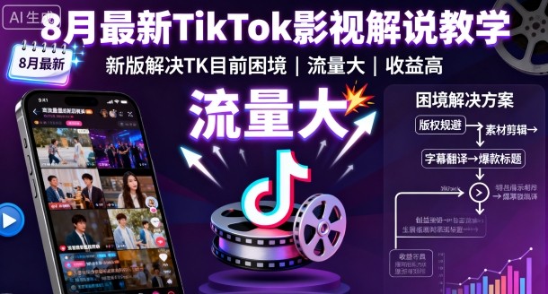8月最新TikTok影视解说教学,新版解决TK目前困境,流量大,收益高-水滴知识网