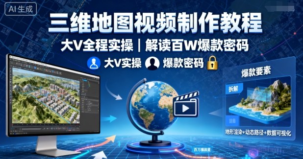 三维地图视频制作教程,大V全程实操,解读百W爆款密码-水滴知识网