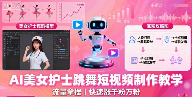 AI美女护士跳舞短视频制作教学,流量拿捏,快速涨千粉万粉【提示词+视频教程】-水滴知识网