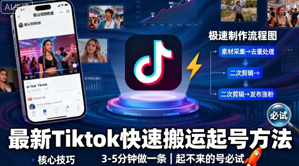 最新Tiktok快速搬运快速起号方法，3-5分钟做一条，起不来的号可以试试-水滴知识网