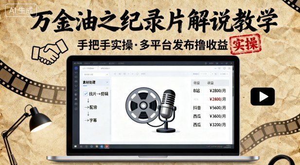 万金油之纪录片解说教学,手把手教你,完全实操,多平台发布撸收益-水滴知识网