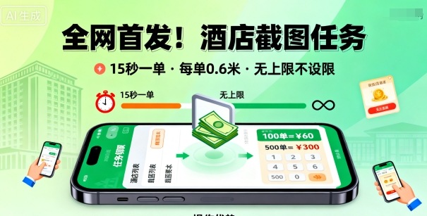 全网首发!酒店截图任务,15秒一单,每单0.6米,任务无上限不设限,矩阵操作单日3张到手【揭秘】-水滴知识网