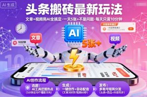 头条搬砖最新玩法,文章+视频用AI全搞定,一天5张+不是问题,每天只需10分钟-水滴知识网