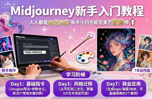 midjourney新手入门教程:人人都是AI艺术家,新手小白也能变身艺术大师-水滴知识网