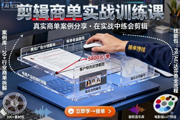 剪辑商单实战训练课,真实商单案例分享,在实战中练会剪辑-水滴知识网
