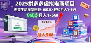 2025拼多多虚拟电商项目,无需手动发货回复,0成本,轻松月入1-5W【揭秘】-水滴知识网