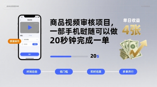 商品视频审核项目,一部手机随时随地都可以做,20秒钟完成一单,单日收益 4张【揭秘】-水滴知识网