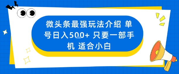 微头条最强玩法介绍一个号日入5张+只要一部手机适合小白-水滴知识网