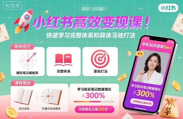 小红书高效变现课,快速学习小红书完整体系和具体落地打法-水滴知识网