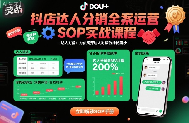 抖店达人分销全案运营SOP实战课程,为你揭开达人对接的神秘面纱-水滴知识网