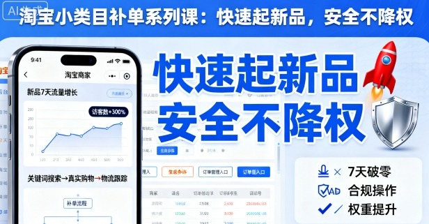淘宝小类目补单系列课，快速起新品，安全不降权-水滴知识网