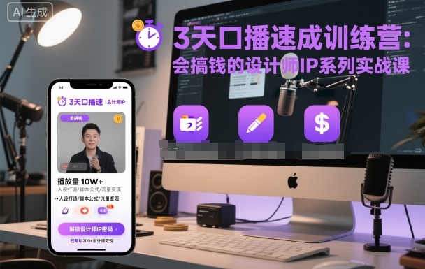 3天口播速成训练营,会搞钱的设计师IP系列实战课-水滴知识网
