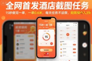 全网首发酒店截图任务,15秒做完一单,一单0.6米,每天任务不设限,矩阵操作日入3张【揭秘】-水滴知识网