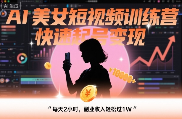 AI美女短视频训练营，快速起号变现，每天2小时，副业收入轻松过1W-水滴知识网
