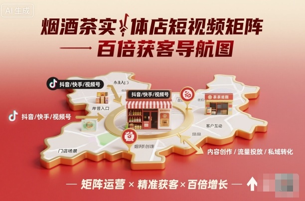 烟酒茶实体店短视频矩阵百倍获客导航图-水滴知识网