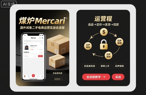 煤炉Mercari国外闲鱼二手电商运营实战全流程,仿品高利润,简单上手,闷声搞钱-水滴知识网