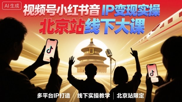 视频号小红书抖音IP变现实操北京站线下大课,40+行业短视频高变现姿势,100+IP高变现实操技术-水滴知识网