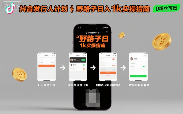 抖音发行人计划全新野路子玩法，随时随地，只要有手机，就能操作，日入1k+【揭秘】-水滴知识网