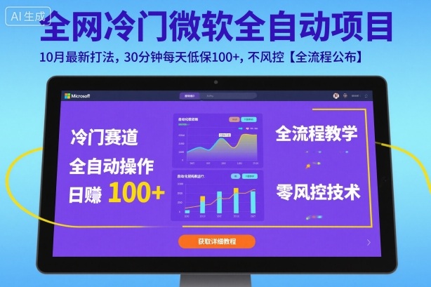 全网冷门微软全自动挂G项目，10月最新打法，30分钟每天低保100+，不风控【全流程公布】【揭秘】-水滴知识网