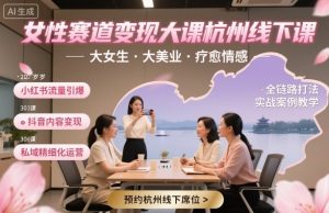 女性赛道变现大课杭州线下,大女生,大美业,疗愈情感,一套小红书、抖音、私域全链路打法-水滴知识网