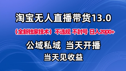 淘宝无人直播13.0,公域私域技术,不封号,不违规布局下半年旺季赛道,日入1K+(独家技术)【揭秘】-水滴知识网