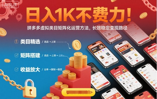 日入1K不费力!拼多多虚拟类目矩阵化运营方法,长效稳定变现路径-水滴知识网