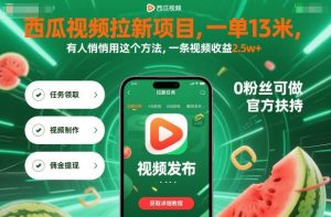 西瓜视频拉新项目,一单13米,有人悄悄用这个方法,一条视频收益2.5w+(附详细教程)-水滴知识网