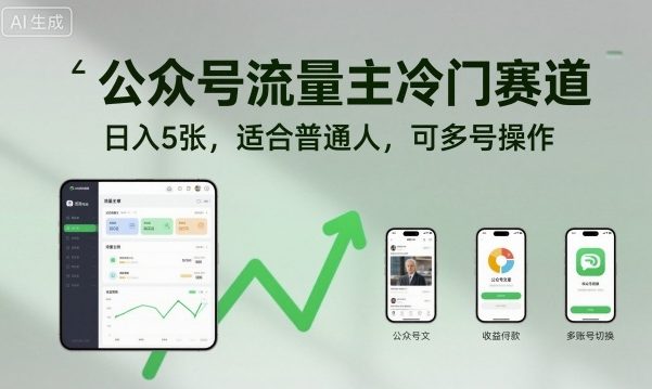 公众号流量主冷门赛道，日入5张，适合普通人，可多号操作-水滴知识网
