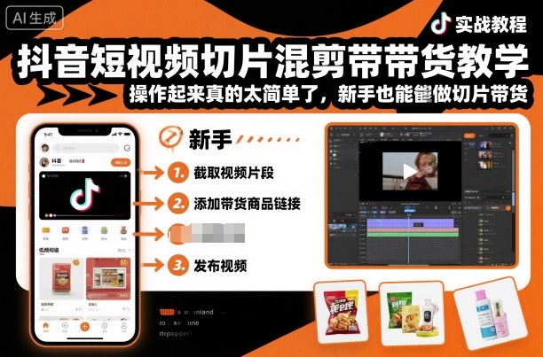 抖音短视频切片混剪带货教学，操作起来真的太简单了，新手也能做切片带货-水滴知识网