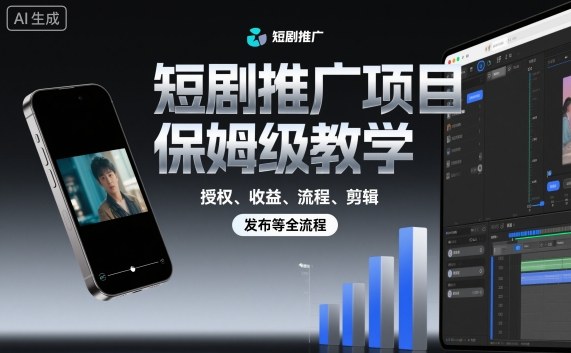短剧推广项目保姆级教学,授权、收益、流程、剪辑,发布等全流程-水滴知识网