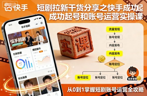 短剧拉新干货分享之快手成功起号和账号运营实操课-水滴知识网