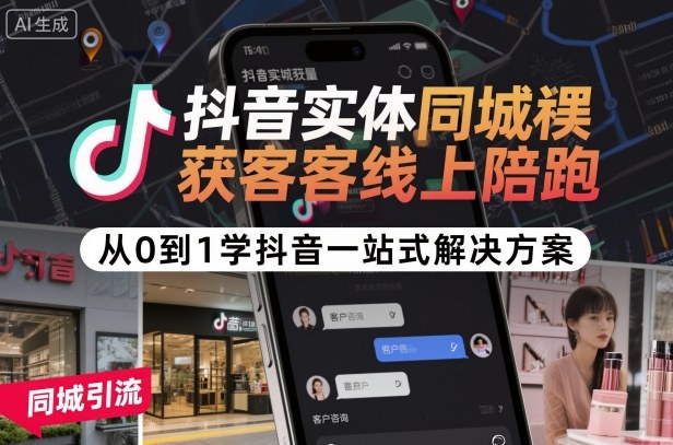 抖音实体同城获客线上陪跑,从0到1学抖音一站式解决方案-水滴知识网