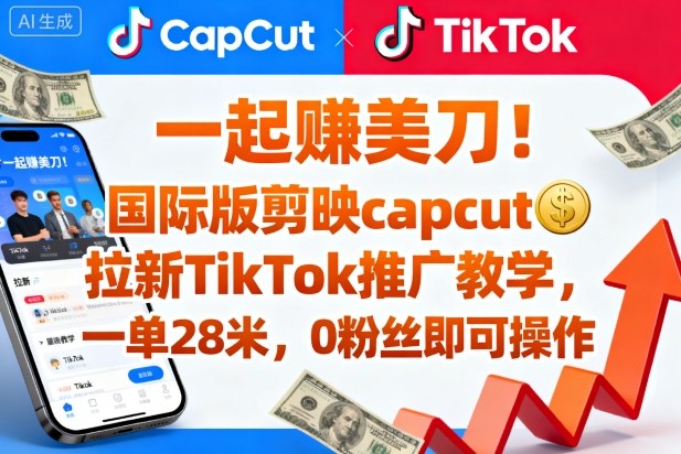一起賺美刀!国际版剪映capcut拉新TikTok推广教学,一单28米,0粉丝即可操作(附推广入口和教学)-水滴知识网