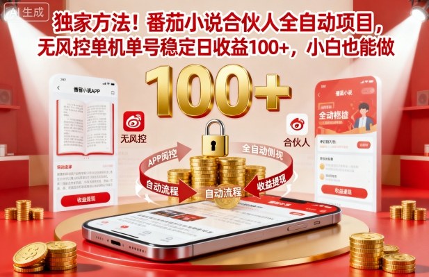 独家方法!番茄小说合伙人全自动挂G项目,无风控单机单号稳定日收益100+,小白也能做【揭秘】-水滴知识网