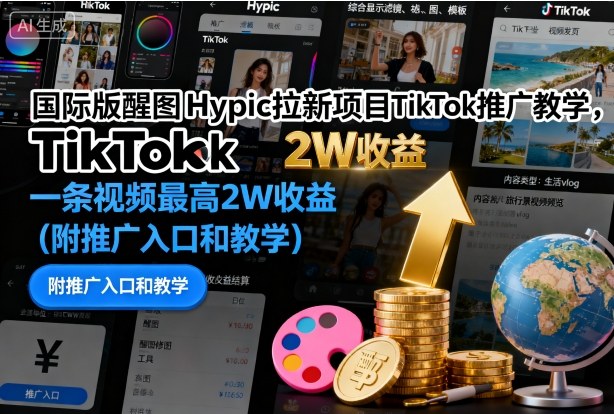 国际版醒图Hypic拉新项目TikTok推广教学,一条视频最高2W收益(附推广入口和教学)-水滴知识网