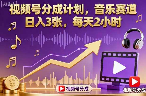 视频号分成计划,音乐赛道,日入3张,每天2小时-水滴知识网