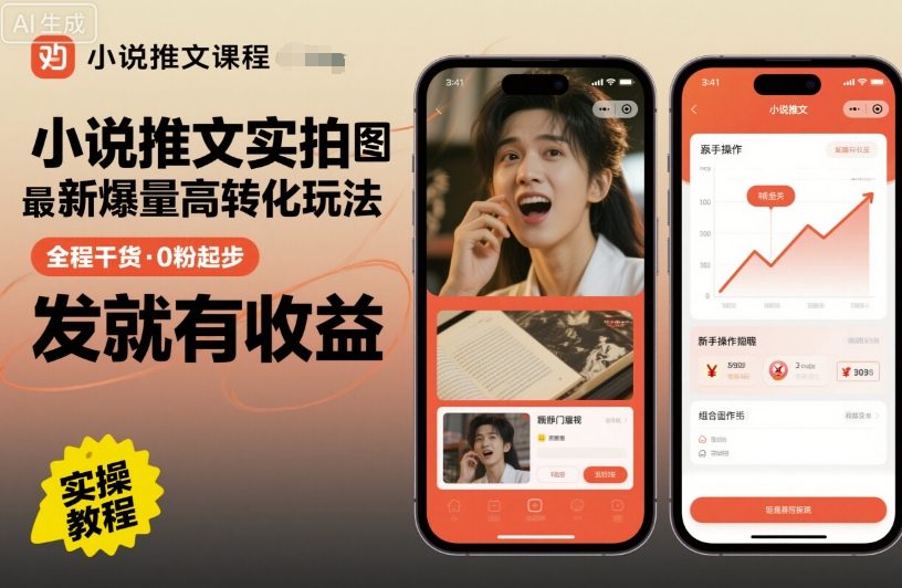 小说推文实拍双图文最新爆量高转化玩法,全程干货,0粉起步,发就有收益-水滴知识网