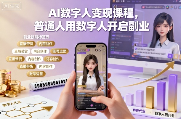 AI数字人变现课程,普通人用数字人开启副业-水滴知识网