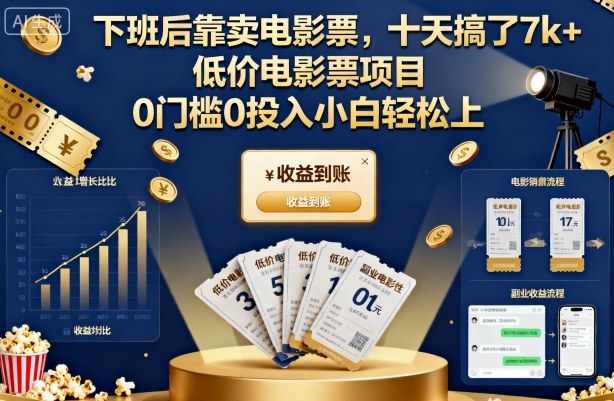下班后靠卖电影票，十天搞了7k+，低价电影票项目，0门槛0投入小白轻松上手【揭秘】-水滴知识网
