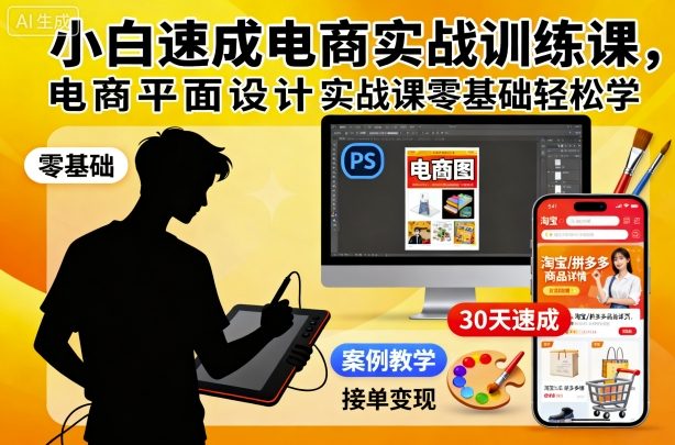 小白速成电商实战训练课,电商平面设计实战课零基础轻松学-水滴知识网