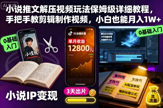 小说推文解压视频玩法保姆级详细教程,手把手教剪辑制作视频,小白也能月入1W+-水滴知识网