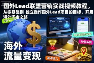 国外Lead联盟营销实战视频教程,从零基础到独立操作国外Lead项目的目标,开启海外淘金之路-水滴知识网