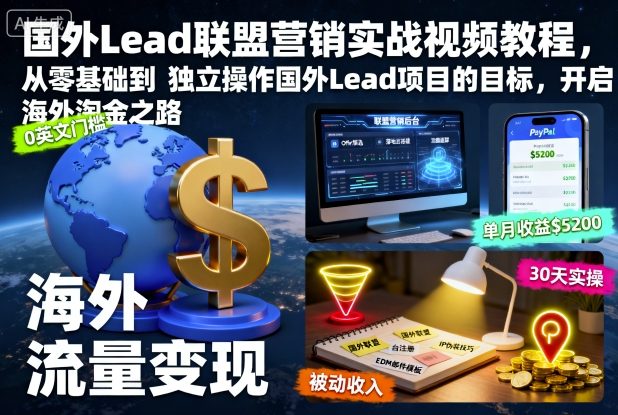 国外Lead联盟营销实战视频教程,从零基础到独立操作国外Lead项目的目标,开启海外淘金之路-水滴知识网