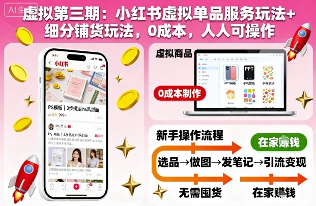 虚拟第三期:小红书虚拟单品服务玩法+细分铺货玩法,0成本,人人可操作-水滴知识网