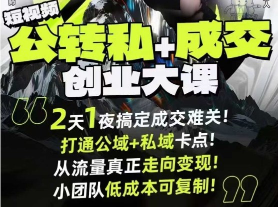 短视频公转私+成交创业大课9月6-7日杭州2天1夜线下课,搞定成交难关,打通公域+私域卡点-水滴知识网